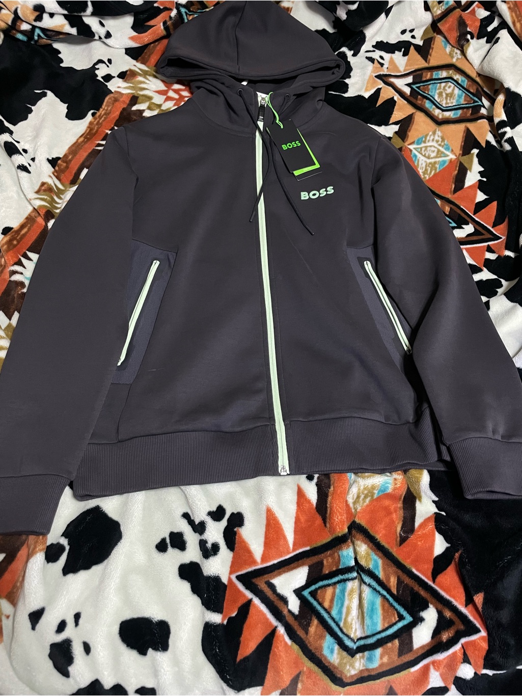 Boss Charcoal Hoodie With Neon Lime Trim